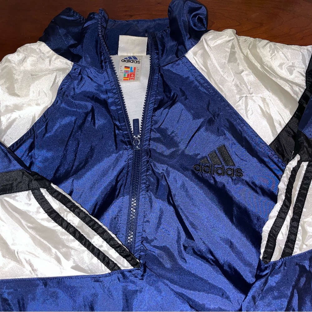Vintage Adidas  windbreaker Jacket Blue Size L. P2P 25” Sleeves  Length 27” - Picture 6 of 6